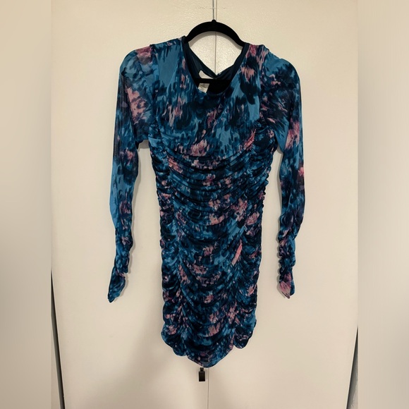 H&M ruched blue pattern dress. Size Large. NWT. - Picture 1 of 2